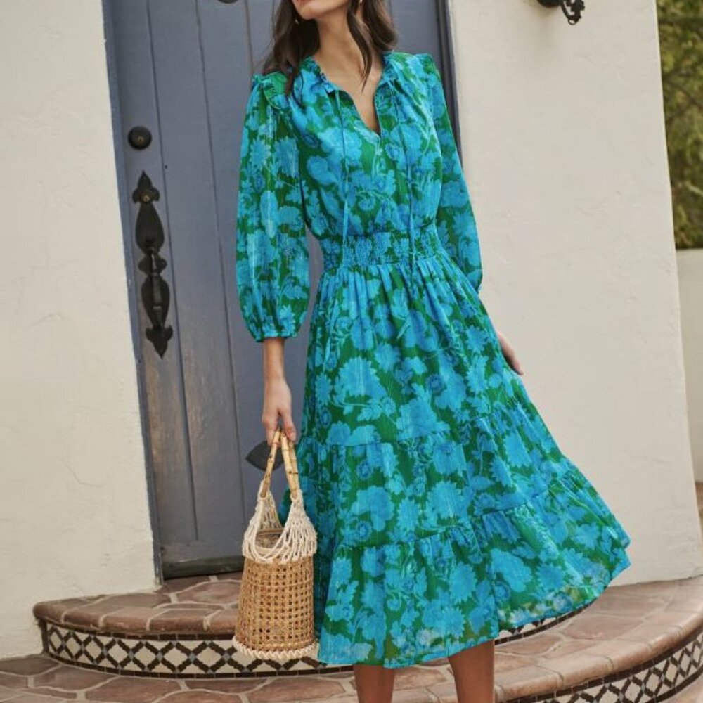 Sugarlips, Amren Floral Henri Smocked Midi Dress, Size Small, NWOT